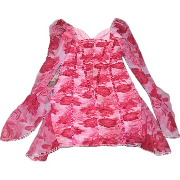 ASOS LUXE chiffon ruched corset long sleeve mini dress in pink floral - Picture 5 of 14